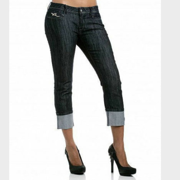 NWT ROCAWEAR Cuff Dark Wash Crop Jean Capri PLUS SIZE 14 - Picture 2 of 11